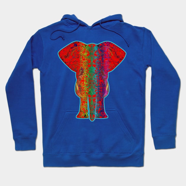 Rainbow Red Elephant on Blue Hoodie by Diego-t